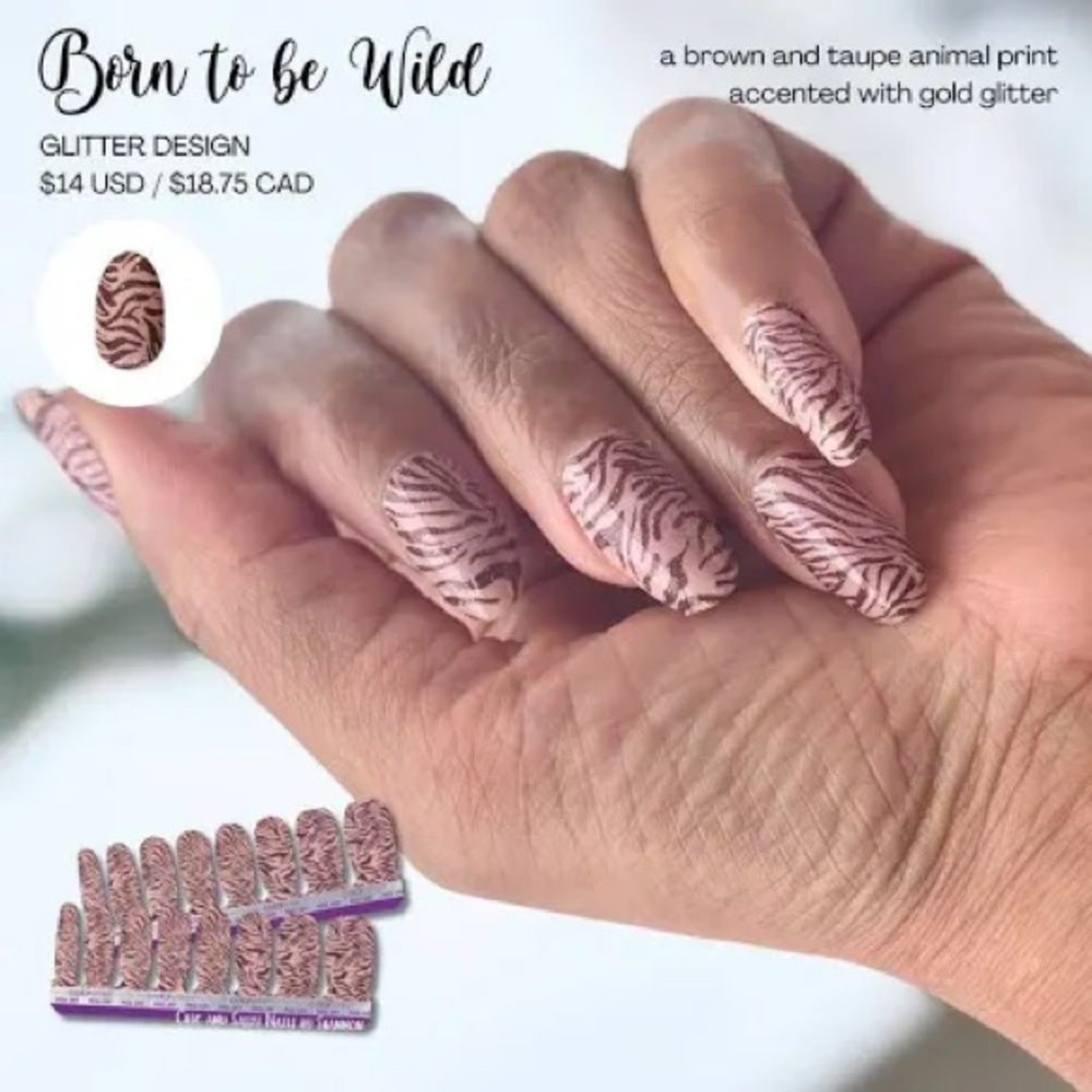 Color Street Born to Be Wild Brown & Taupe Glitter Animal Print Press-On Nails